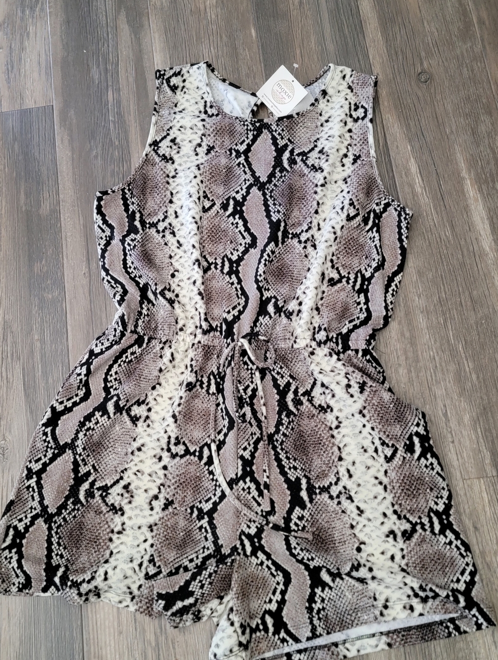 ODDY Snake Print Sleeveless Romper in Cream, Brown, Black